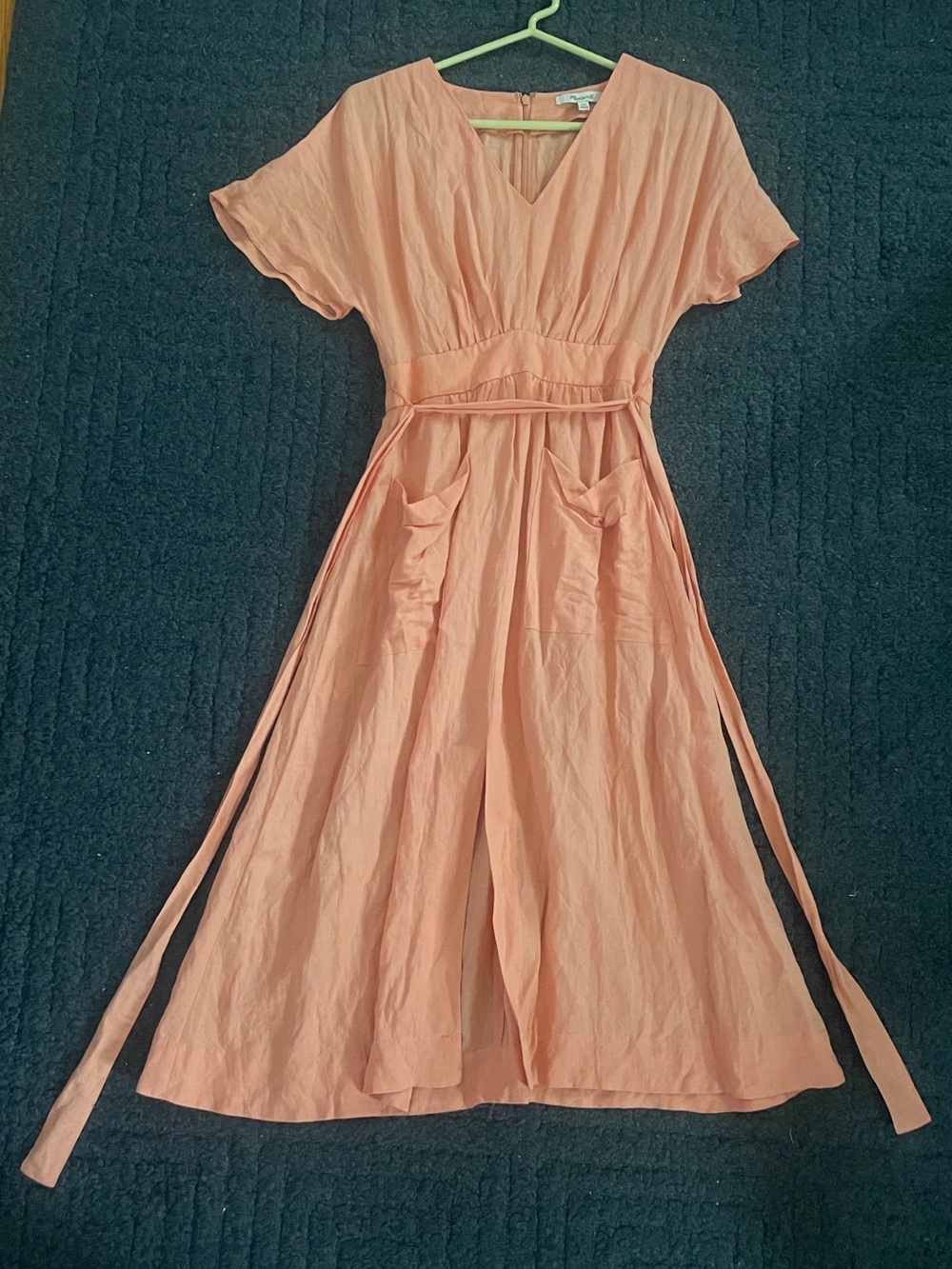 Madewell Coral Maxi Dress with Tie Waist and Pockets